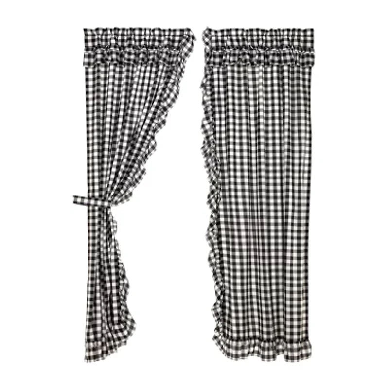 Vhc Brands Annie Check Ruffle Rod Pocket Light-Filtering Set of 2 Curtain Panel