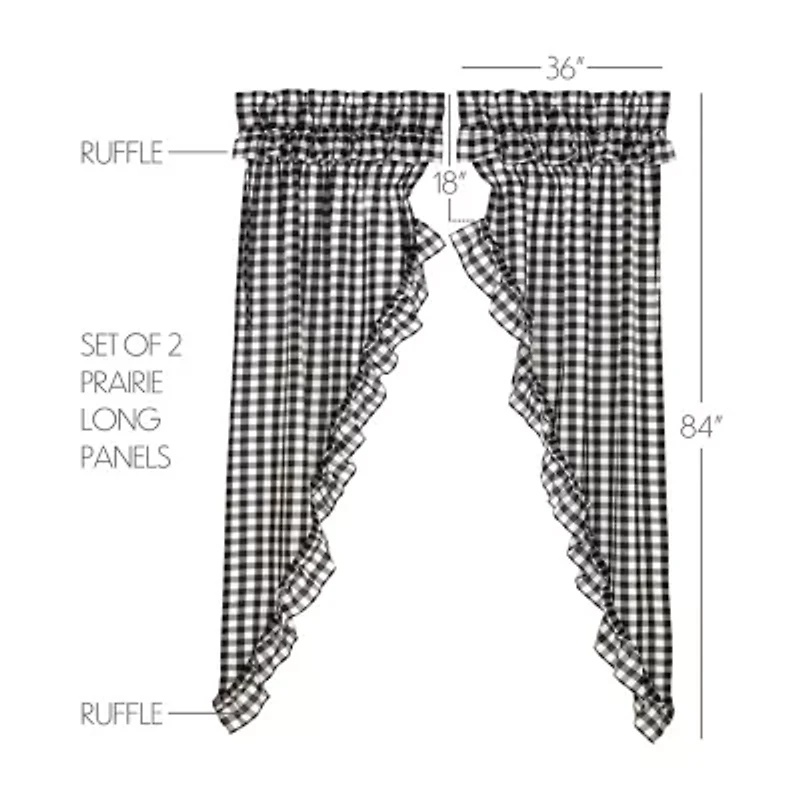 Vhc Brands Annie Check Ruffle Rod Pocket Light-Filtering Set of 2 Curtain Panel