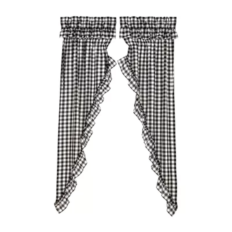 Vhc Brands Annie Check Ruffle Rod Pocket Light-Filtering Set of 2 Curtain Panel