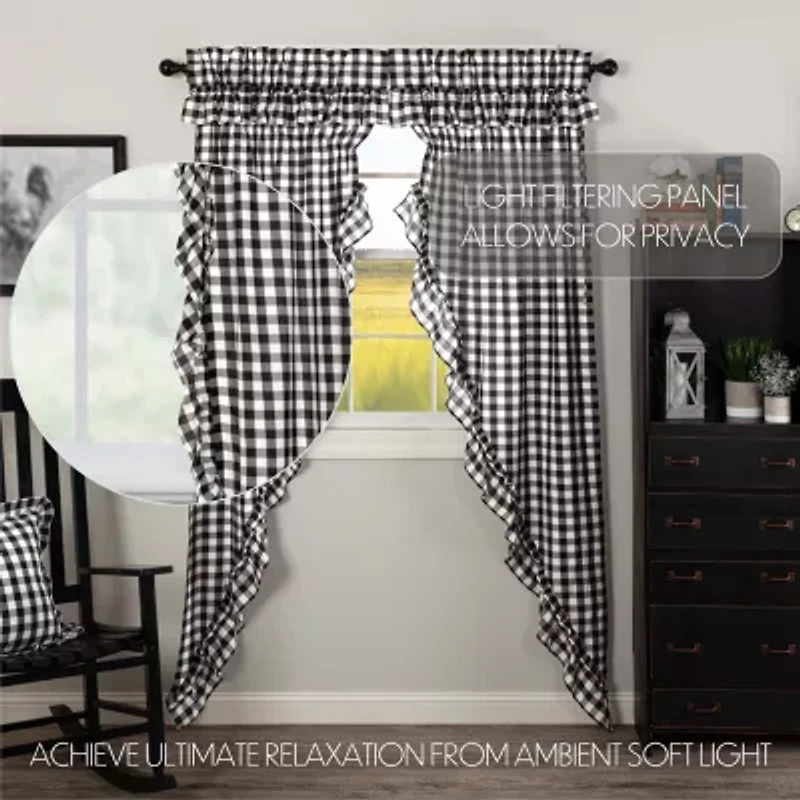 Vhc Brands Annie Check Ruffle Rod Pocket Light-Filtering Set of 2 Curtain Panel