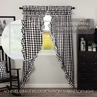 Vhc Brands Annie Check Ruffle Rod Pocket Light-Filtering Set of 2 Curtain Panel