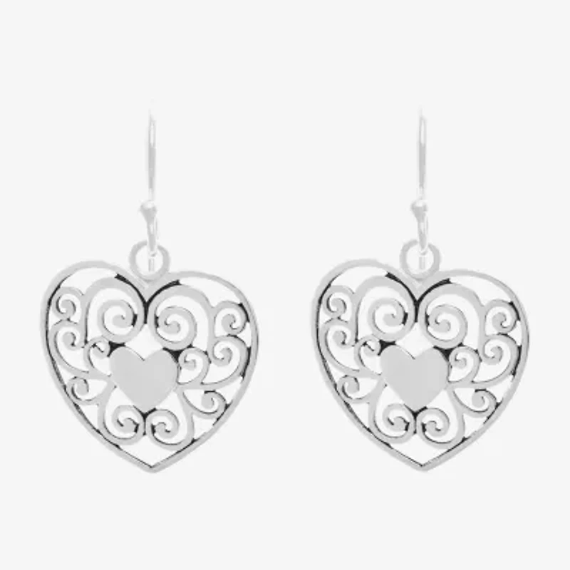 Silver Treasures Sterling Silver Heart Drop Earrings