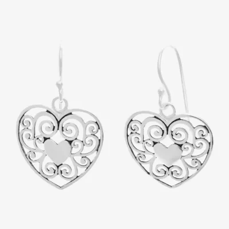 Silver Treasures Sterling Silver Heart Drop Earrings