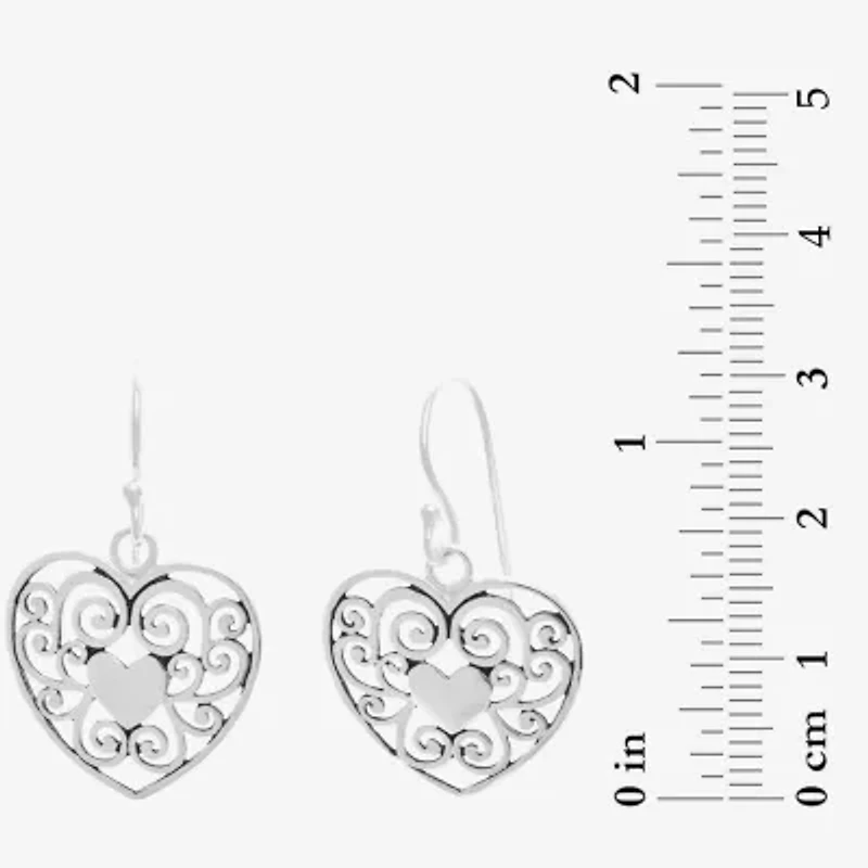 Silver Treasures Sterling Silver Heart Drop Earrings