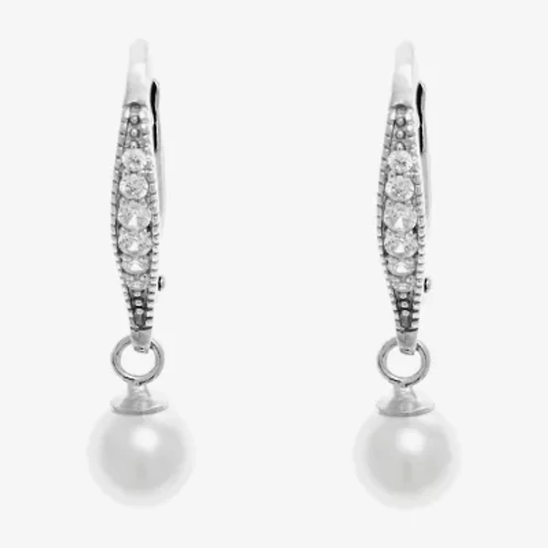 Silver Treasures Sterling Silver Simulated Pearl Drop Earrings
