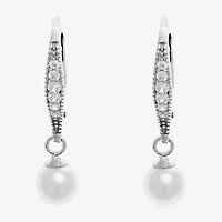 Silver Treasures Sterling Silver Simulated Pearl Drop Earrings