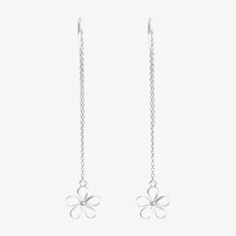 Silver Treasures Womens Sterling Silver Flower Hypoallergenic Drop Earrings