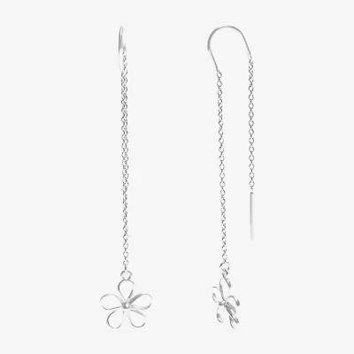 Silver Treasures Womens Sterling Silver Flower Hypoallergenic Drop Earrings