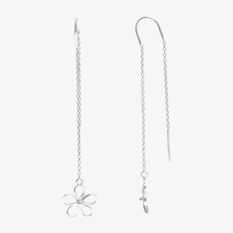 Silver Treasures Womens Sterling Silver Flower Hypoallergenic Drop Earrings
