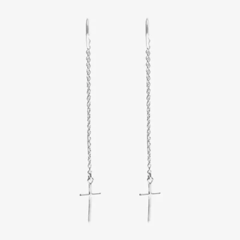 Silver Treasures Womens Sterling Silver Cross Hypoallergenic Drop Earrings