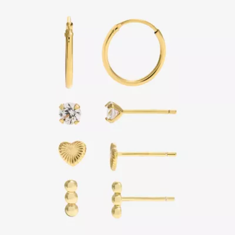 Silver Treasures Womens Cubic Zirconia 14K Gold Over Silver Heart Hypoallergenic 4 Pair Earring Set