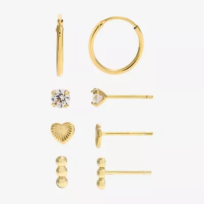 Silver Treasures Womens Cubic Zirconia 14K Gold Over Silver Heart Hypoallergenic 4 Pair Earring Set