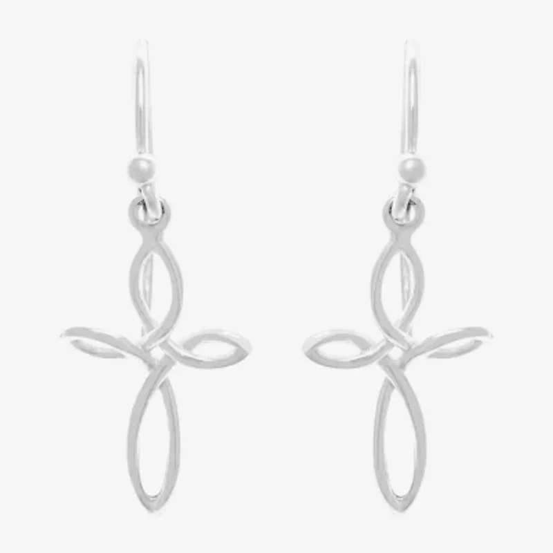 Silver Treasures Womens Sterling Silver Cross Hypoallergenic Drop Earrings
