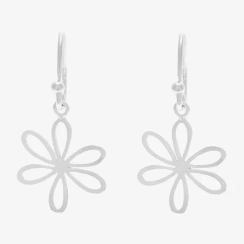 Silver Treasures Womens Sterling Silver Flower Hypoallergenic Drop Earrings