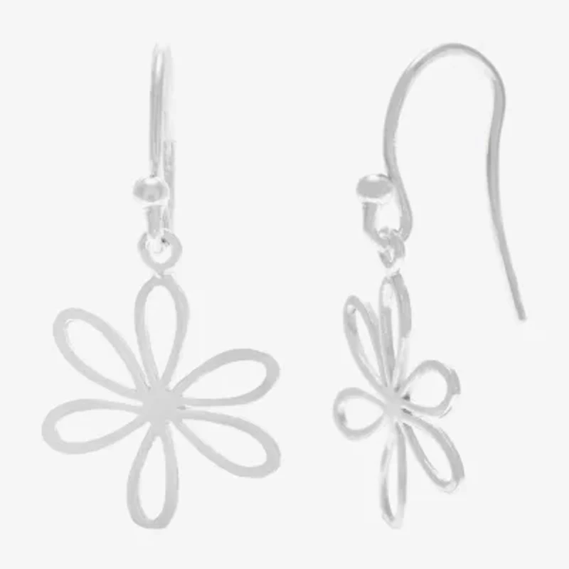 Silver Treasures Womens Sterling Silver Flower Hypoallergenic Drop Earrings
