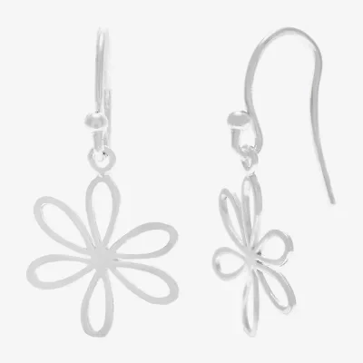 Silver Treasures Womens Sterling Silver Flower Hypoallergenic Drop Earrings