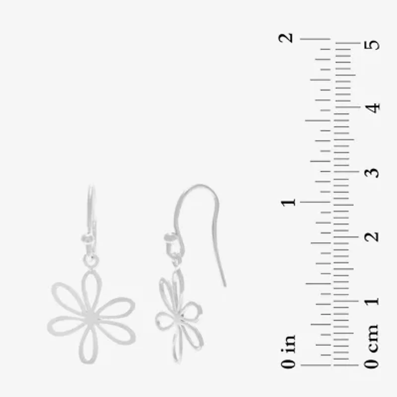 Silver Treasures Womens Sterling Silver Flower Hypoallergenic Drop Earrings