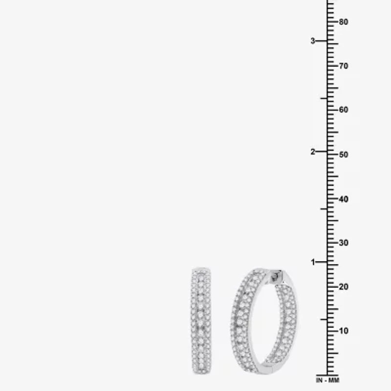 Womens 2 CT. T.W. Lab Grown White Diamond Sterling Silver 23.8mm Hoop Earrings
