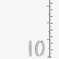 Womens 2 CT. T.W. Lab Grown White Diamond Sterling Silver 23.8mm Hoop Earrings