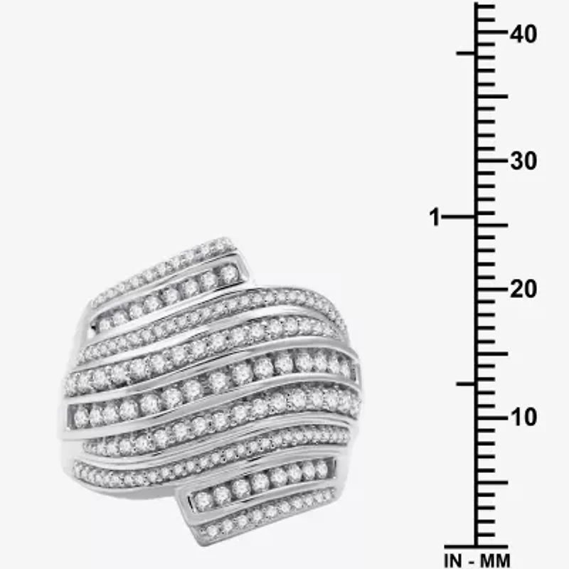 Womens 1 CT. T.W. Natural Diamond Sterling Silver Bypass  Cocktail Ring