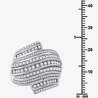 Womens 1 CT. T.W. Natural Diamond Sterling Silver Bypass  Cocktail Ring
