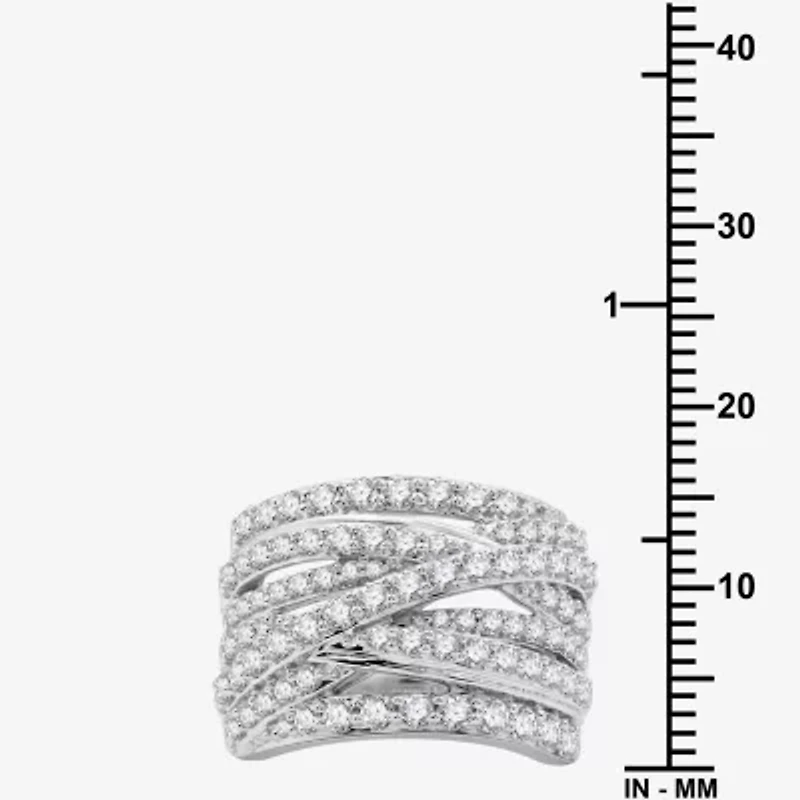 Womens 2 CT. T.W. Lab Grown White Diamond Sterling Silver Crossover Band