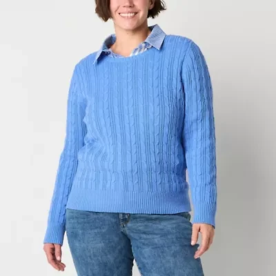 St. John's Bay Womens Crew Neck Long Sleeve Cable Knit Pullover Sweater