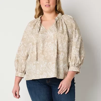 a.n.a Womens Plus Long Sleeve Blouse