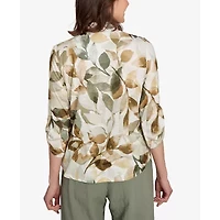 Alfred Dunner Copper Canyon Womens 3/4 Sleeve Roll Tab Button-Down Shirt