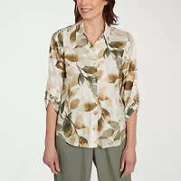 Alfred Dunner Copper Canyon Womens 3/4 Sleeve Roll Tab Button-Down Shirt