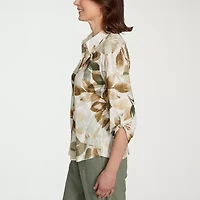 Alfred Dunner Copper Canyon Womens 3/4 Sleeve Roll Tab Button-Down Shirt