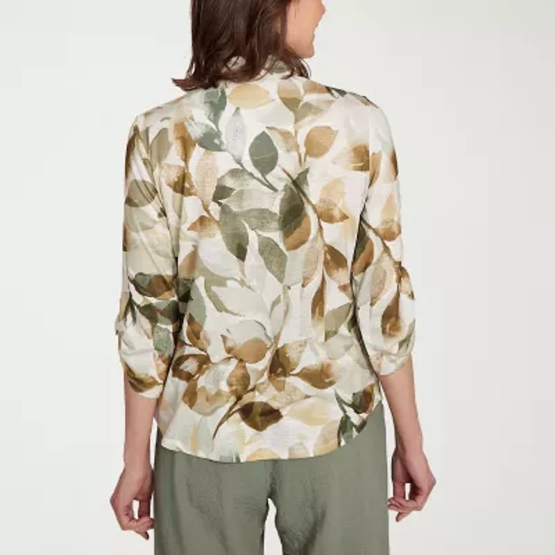 Alfred Dunner Copper Canyon Womens 3/4 Sleeve Roll Tab Button-Down Shirt