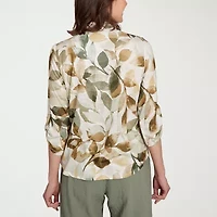 Alfred Dunner Copper Canyon Womens 3/4 Sleeve Roll Tab Button-Down Shirt