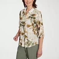 Alfred Dunner Copper Canyon Womens 3/4 Sleeve Roll Tab Button-Down Shirt