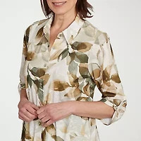 Alfred Dunner Copper Canyon Womens 3/4 Sleeve Roll Tab Button-Down Shirt