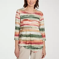 Alfred Dunner Copper Canyon Womens Crew Neck 3/4 Sleeve T-Shirt