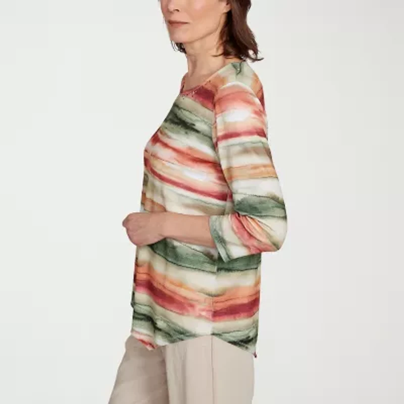 Alfred Dunner Copper Canyon Womens Crew Neck 3/4 Sleeve T-Shirt