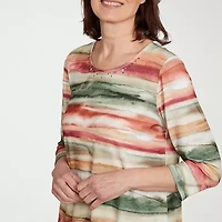 Alfred Dunner Copper Canyon Womens Crew Neck 3/4 Sleeve T-Shirt