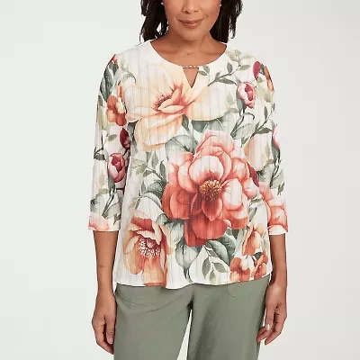 Alfred Dunner Copper Canyon Womens Split Crew Neck 3/4 Sleeve T-Shirt
