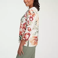 Alfred Dunner Copper Canyon Womens Split Crew Neck 3/4 Sleeve T-Shirt