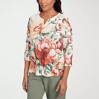 Alfred Dunner Copper Canyon Womens Split Crew Neck 3/4 Sleeve T-Shirt