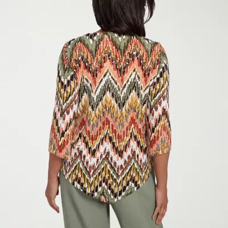 Alfred Dunner Copper Canyon Womens Crew Neck 3/4 Sleeve T-Shirt