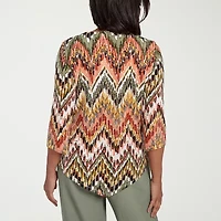 Alfred Dunner Copper Canyon Womens Crew Neck 3/4 Sleeve T-Shirt