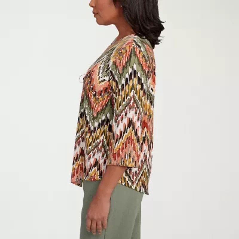 Alfred Dunner Copper Canyon Womens Crew Neck 3/4 Sleeve T-Shirt