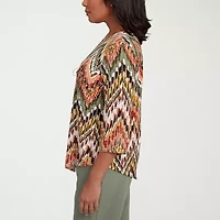 Alfred Dunner Copper Canyon Womens Crew Neck 3/4 Sleeve T-Shirt