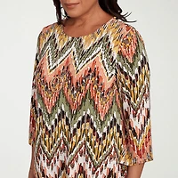 Alfred Dunner Copper Canyon Womens Crew Neck 3/4 Sleeve T-Shirt