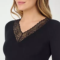 Cuddl Duds Womens Softwear Lace V Neck Long Sleeve Thermal Shirt