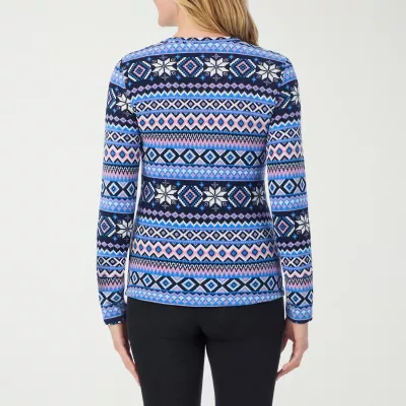 Cuddl Duds Womens Fleecewear-Tall Crew Neck Long Sleeve Thermal Shirt