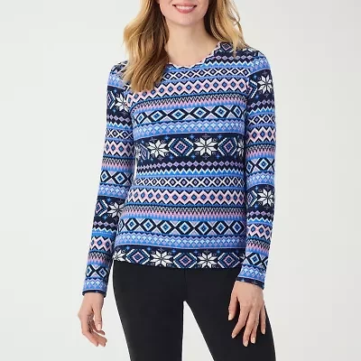 Cuddl Duds Womens Fleecewear-Tall Crew Neck Long Sleeve Thermal Shirt