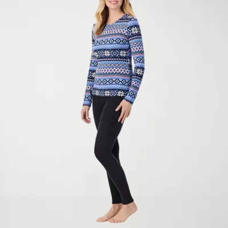 Cuddl Duds Womens Fleecewear-Tall Crew Neck Long Sleeve Thermal Shirt